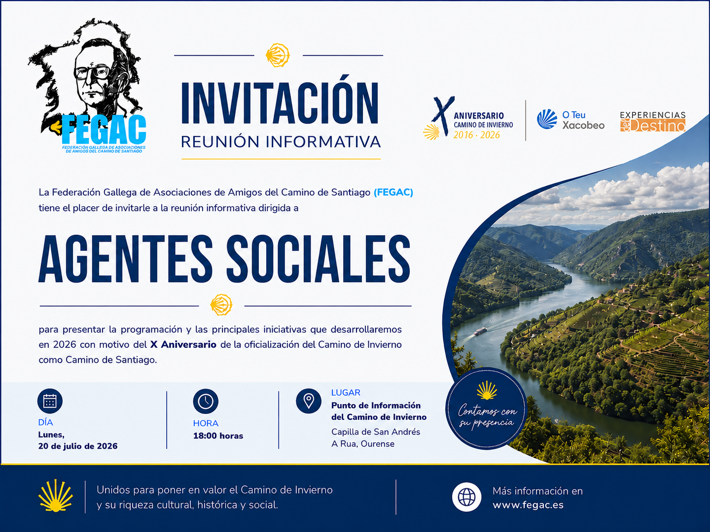 La FEGAC presentará el próximo lunes dia 20 de julio la programación del X aniversario de la oficialización del Camino de Invierno